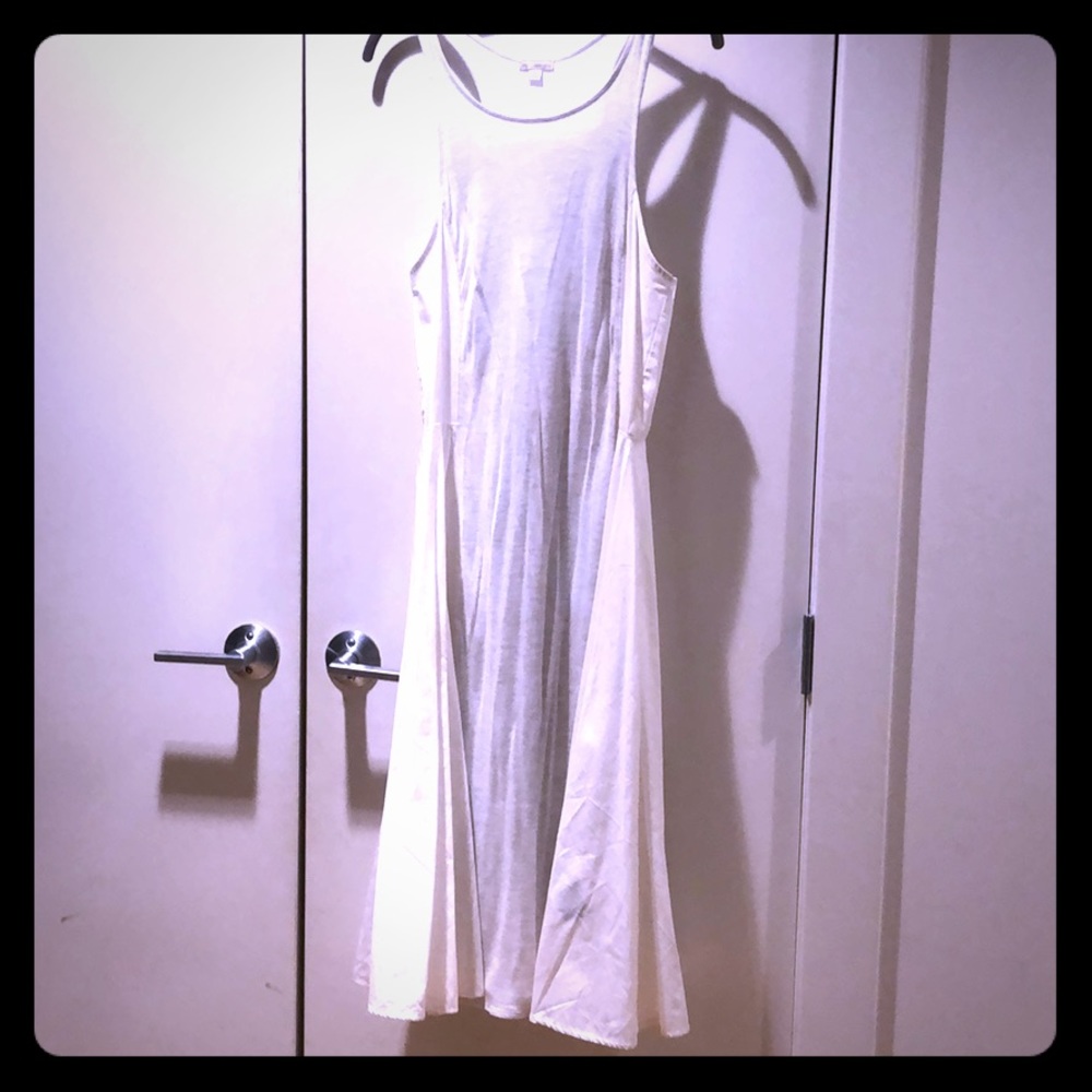 GAP White Mixed-Material Fit n Flare Midi Dress